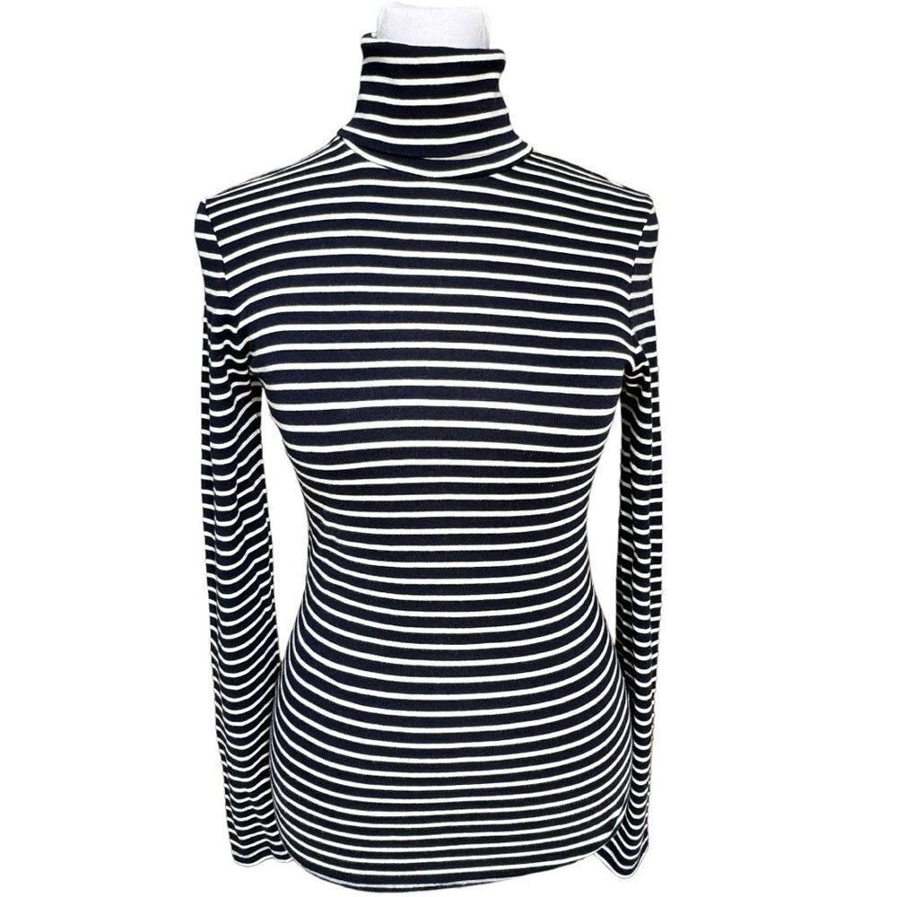 J. Crew Long Sleeve Navy Blue White Stripe Cotton Turtleneck Top. Small.